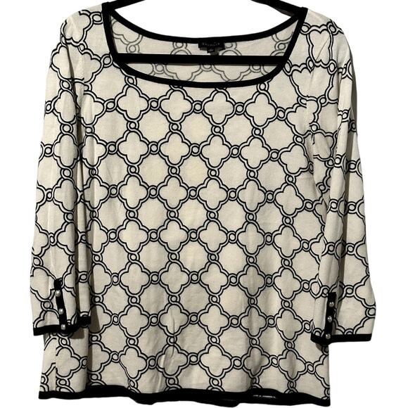 Talbots Three Quarter Sleeve Tipped Button Cuff Sweater Geo Print Women's Size M - Picture 1 of 8